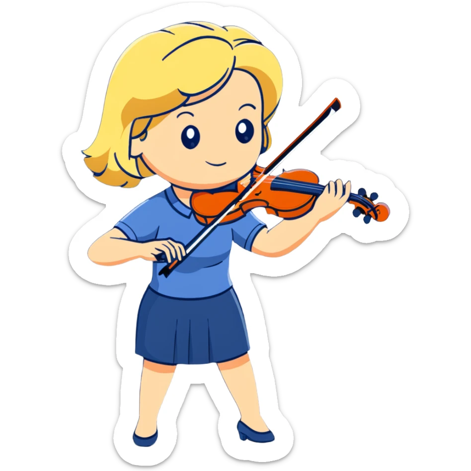 Full body of middle-aged blonde woman playing violin, standing position sticker
