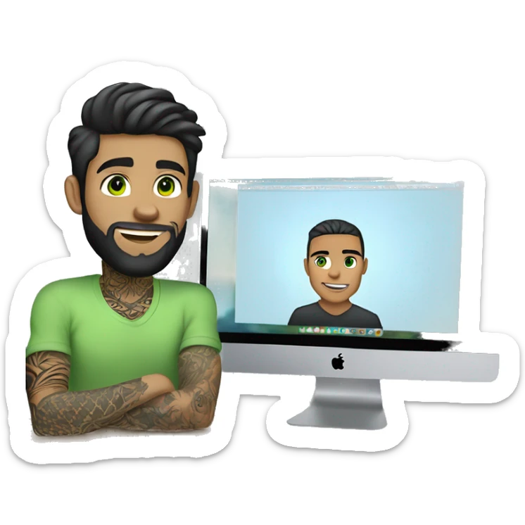 male, light skin, dark short hair, green eyes, beard and arm tattoos works on macbook male, light skin, dark short hair, green eyes, beard and arm tattoos works on macbook sticker