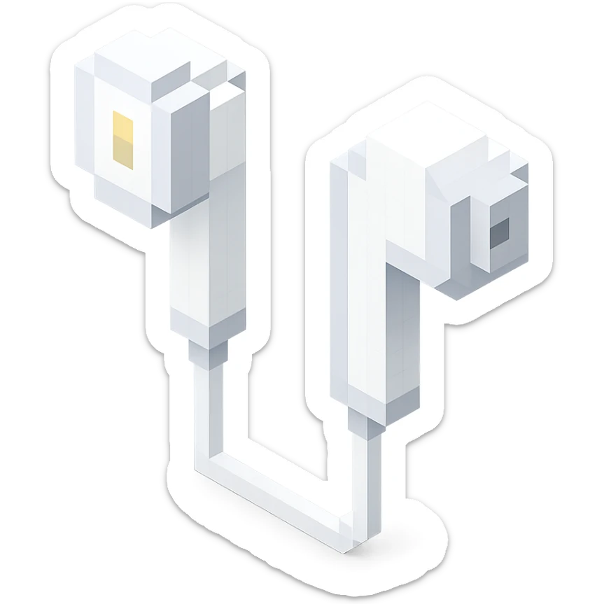 white EarPods headphones with a matte finish, slightly angled view sticker