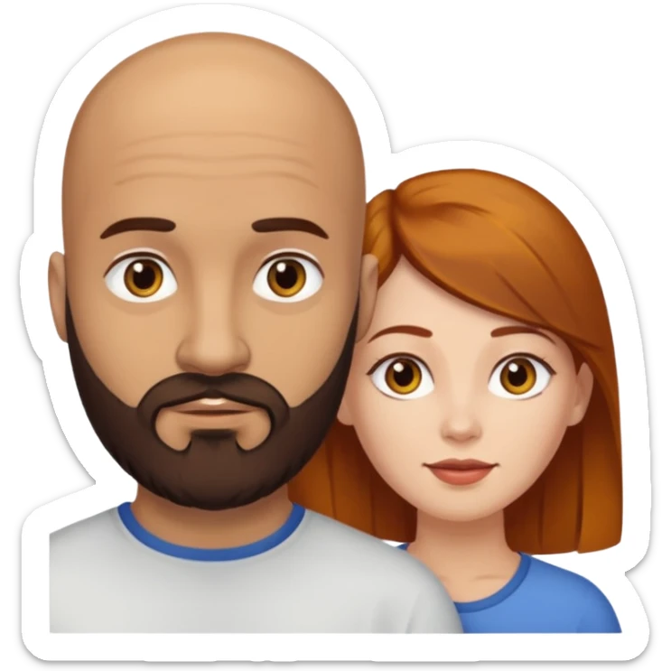 Couple. A bald man with dark brown beard and a woman with white skin and dark-yellow-auburn-brown hair. Different skincolor. sticker