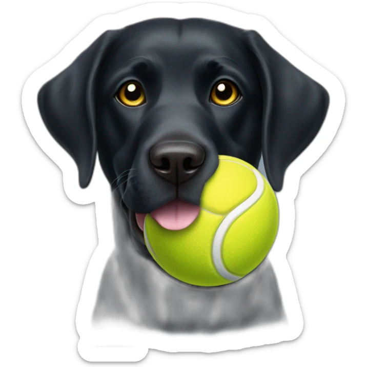 black labrador dog holding a yellow tennis ball in its mouth sticker