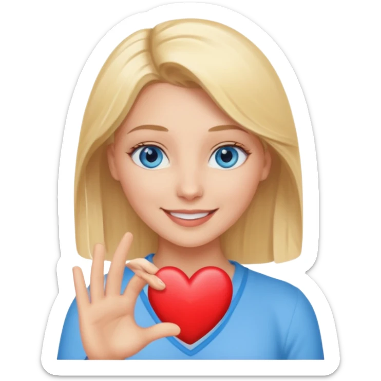 Une femme blonde yeux bleus qui envoi cœur sticker
