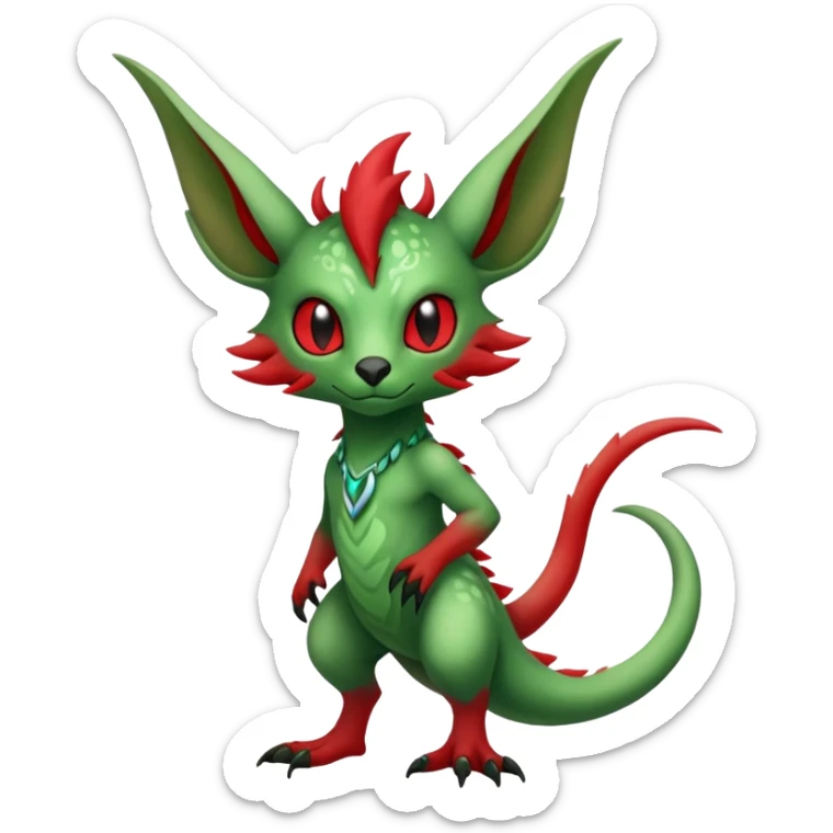 Cool Edgy Green Red ethereal Fionbri-Vernid-Trico-animal-creature full body sticker