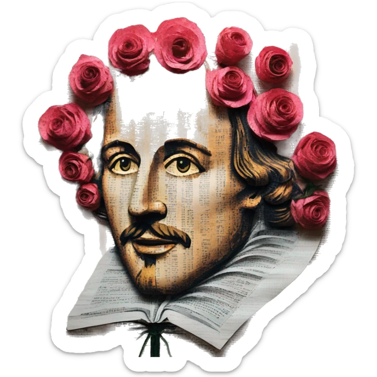 Shakespeare made of newspaper cuttings 420 roses flowers sticker