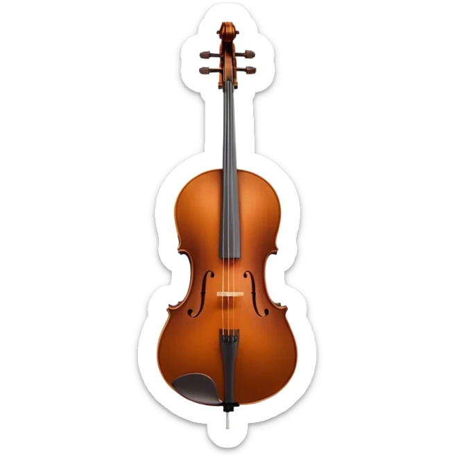 Cinematic Realistic Cello, deep brown polished wood, elegant f-holes curving gracefully, warm golden lighting creating depth, bow gently resting on the strings, glowing with the rich resonance of classical artistry. sticker