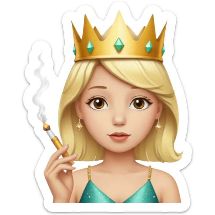 Blonde girl smoking wearing a birthday crown with sparkles around her sticker