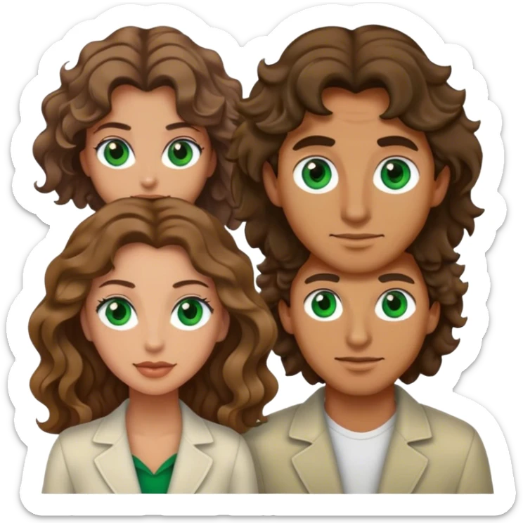 Beso pareja hombre pelo ondulado, ojos verdes y mujer pelo ondulado ojos marrones sticker