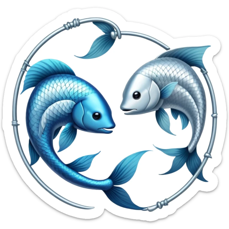 The zodiac symbol Pisces. Two fish in a “yin-yang” formation. One fish’s head is facing the other fish’s tail, and vice versa forming a hoop sticker