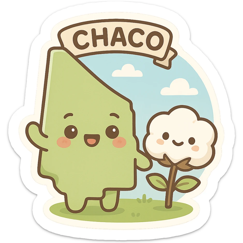 Chaco province emoji, map shape, cotton plant, blue sky, cheerful clear style sticker