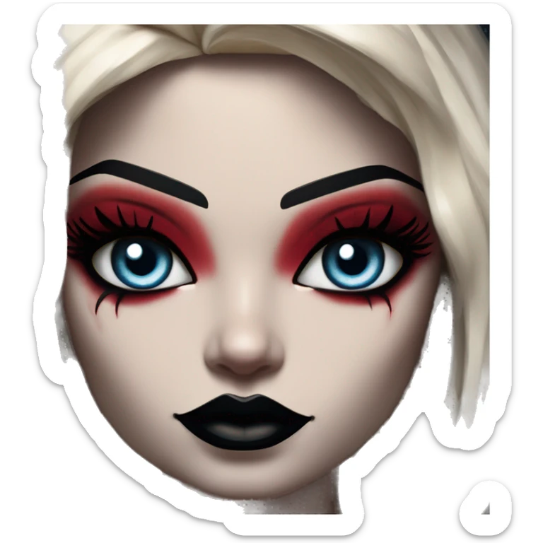 Arabic Lego  in Harley Quinn style, oil paint, mysterious eyes, intricate lips, masterpiece portrait, odd perspective, beautiful, desirable, logical sticker
