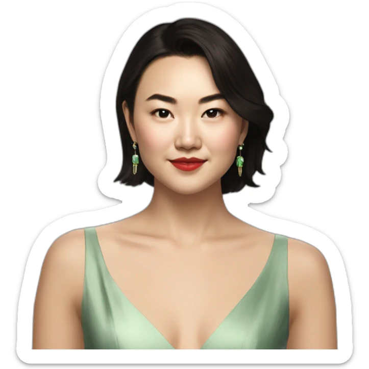 Jessica henwick with short bob Jade earrings cocktail dress sticker