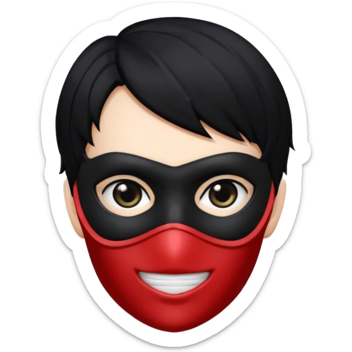 Akira persona 5 in a sleek black mask, playful eyes showing sticker