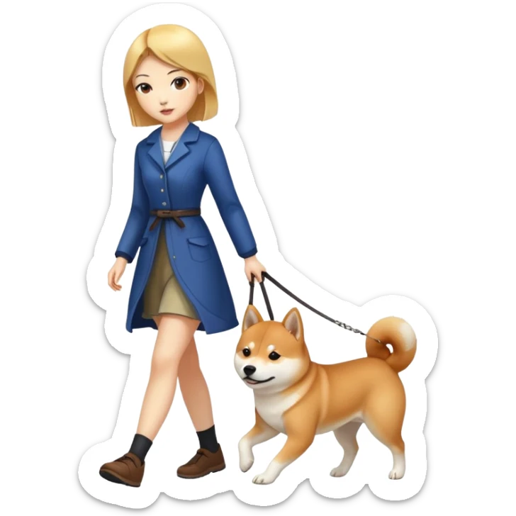 Beautiful girl with fair skin walks Shiba Inu sticker