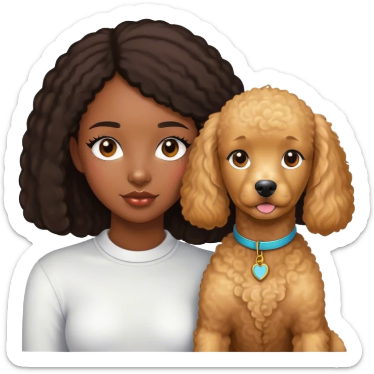 Black straight hair girl wiht golden pudel dog sticker