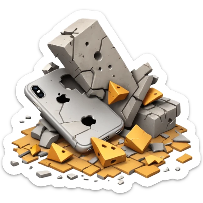 3D iPhone style emoji of debris and ruins, broken pieces of concrete and metal scattered, chaotic structure, isolated on white background, soft shadows, high detail, playful and cute. sticker