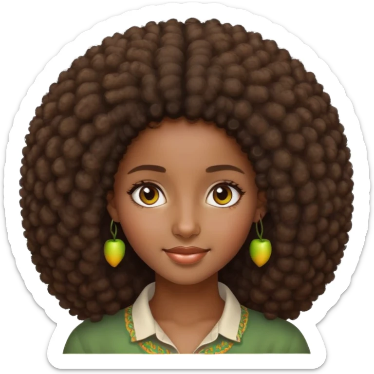 beautiful Ethiopian girl, soft smile, natural afro-textured hair, gentle eyes, high definition, precise details, iOS Apple style emoji sticker
