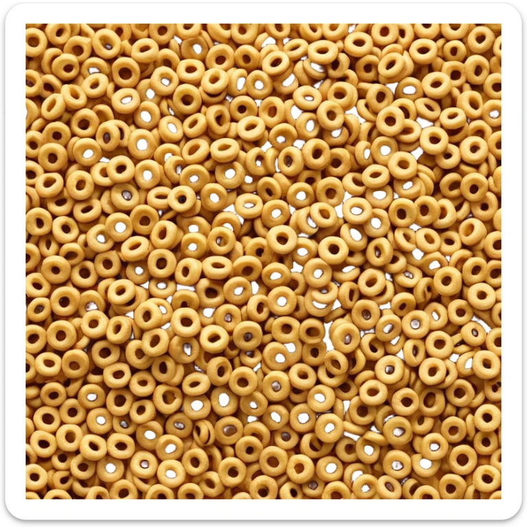 small scatter of dry breakfast cereal loops or flakes in golden brown tones, crisp and lightly textured, soft lighting, subtle shadows, emoji scale sticker
