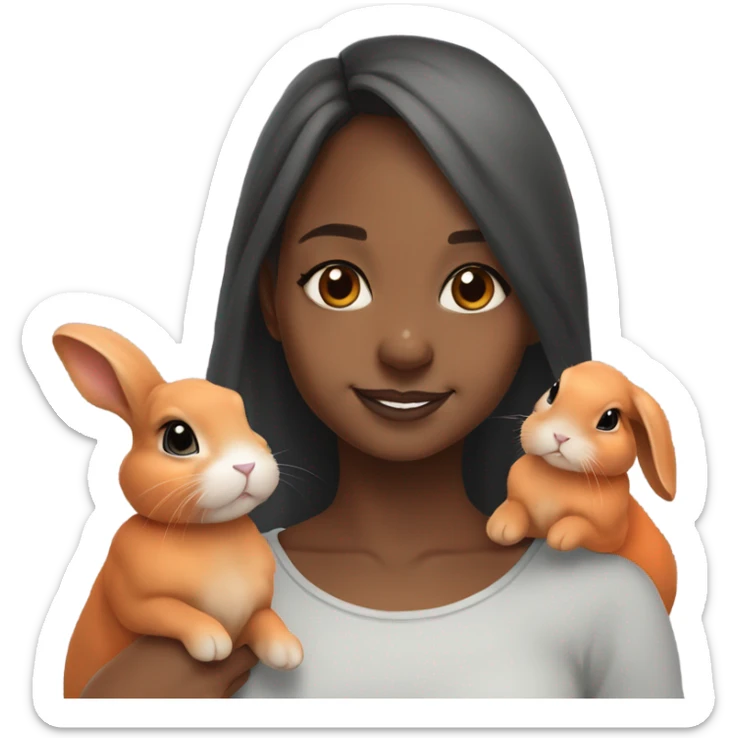 Black Muslim girl and her 3 cute orange, gray, and mix colored holland lop bunnies sticker