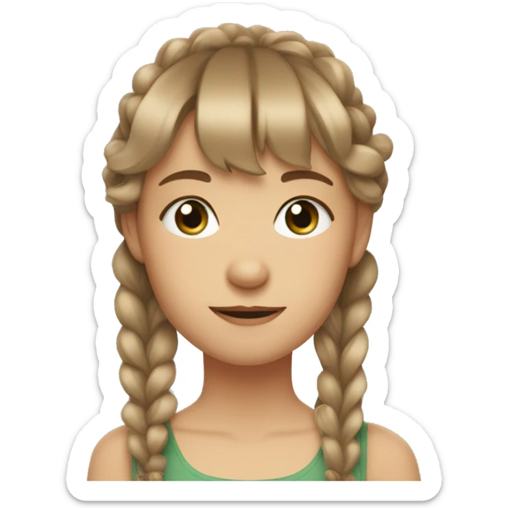 Girl with light brown hair, bluey greenish eyes, bangs and ribbons in her hair sticker