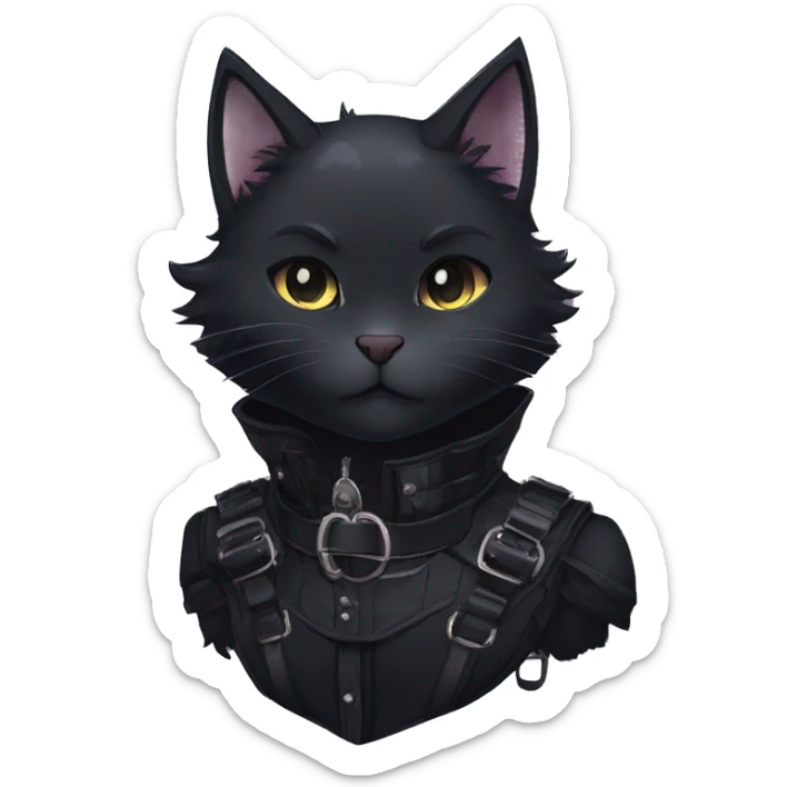Gorgeous furry gothic dark techwear anime style anthro black cat furry with blushing face aesthetic and pretty edgy black with collar and harness trending style sticker