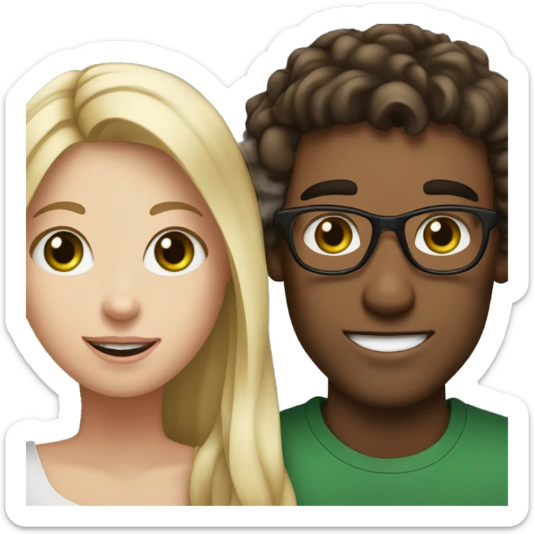 A blonde girl with dark green eyes and freckles gets proposed to by her brunette boyfriend with brown eyes and glasses sticker