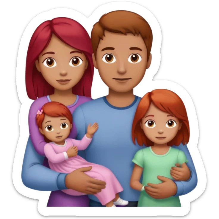 A man with brown hair holding a child, a daughter, and a girl with red hair by the hand sticker