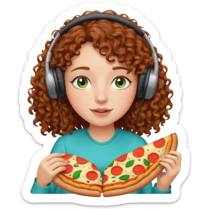 Brown curly hair girl blue green eyes painting sleeping eating dancing listening to misic sticker