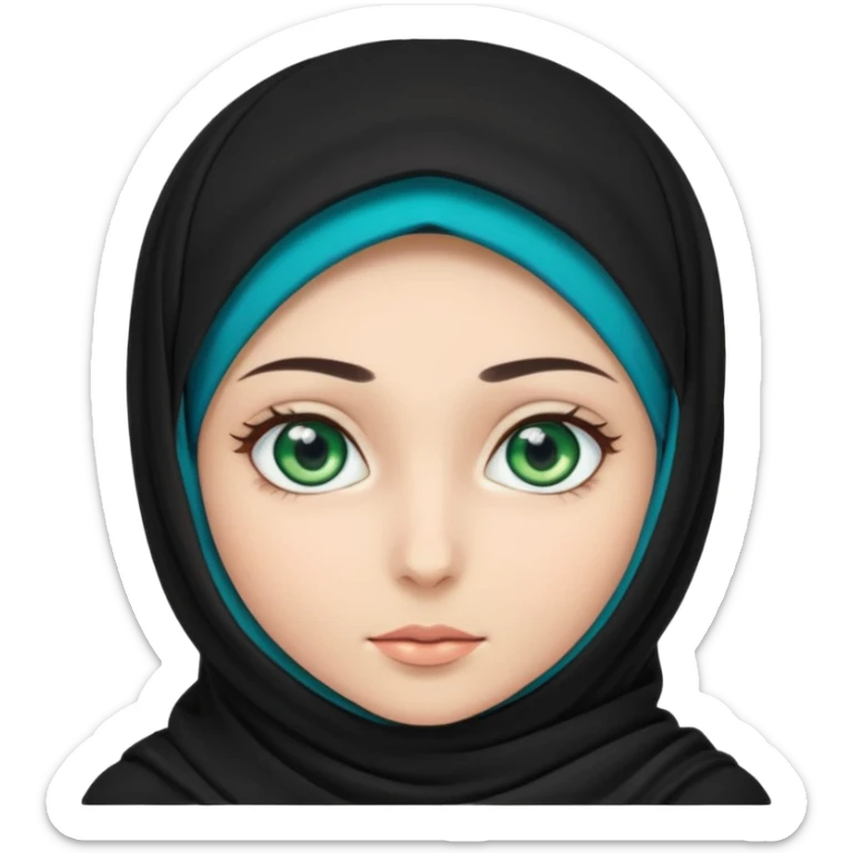 a girl wearing a black hijab and has green and blue eyes sticker