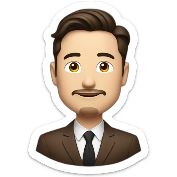 elon musk with anchor beard in a brown suit with black hair sticker