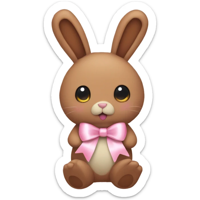 Pastel brown stuffed animal plushie with pastel pink ribbon on one of the bunnies ears sticker