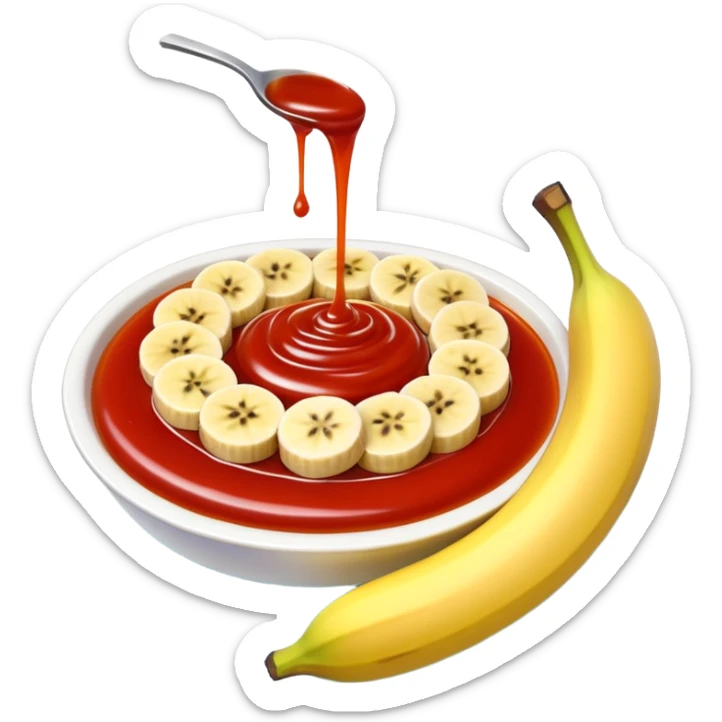 tart with sweet sous and fruit with banana  food in 3d style no faces sticker