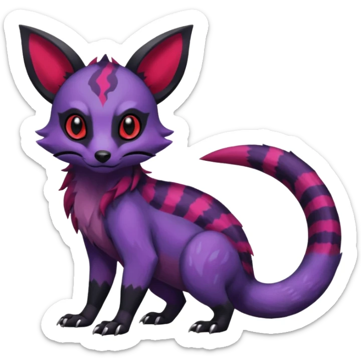 Rare exotic cute epic aesthetic gothic colorful Salandit-Eevee-Civet-species-Fakemon-hybrid-creature, with markings, full body sticker
