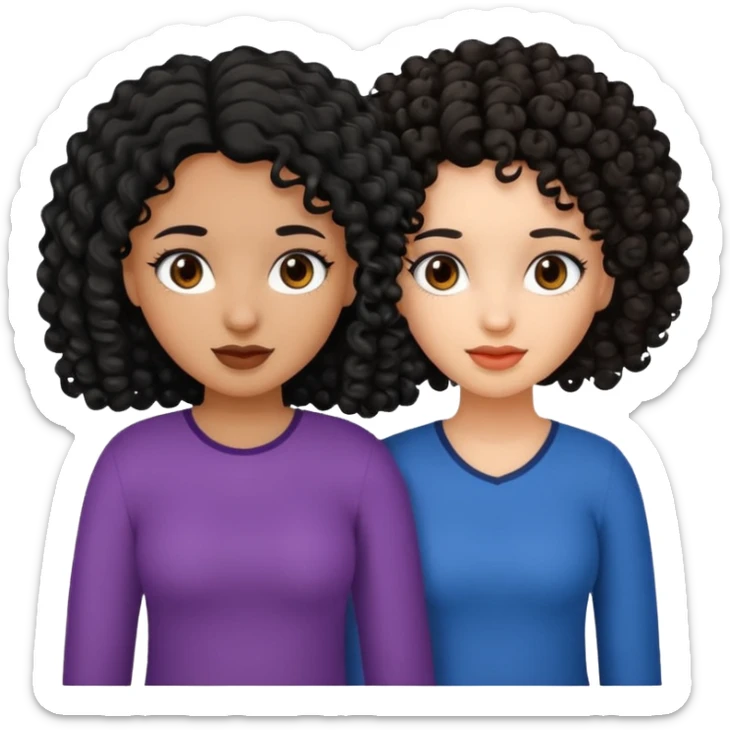 2 girl best friends. One who is African american with black hair and dark brown eyes. one who is white with curly dark brown hair and dark brown eyes. sticker