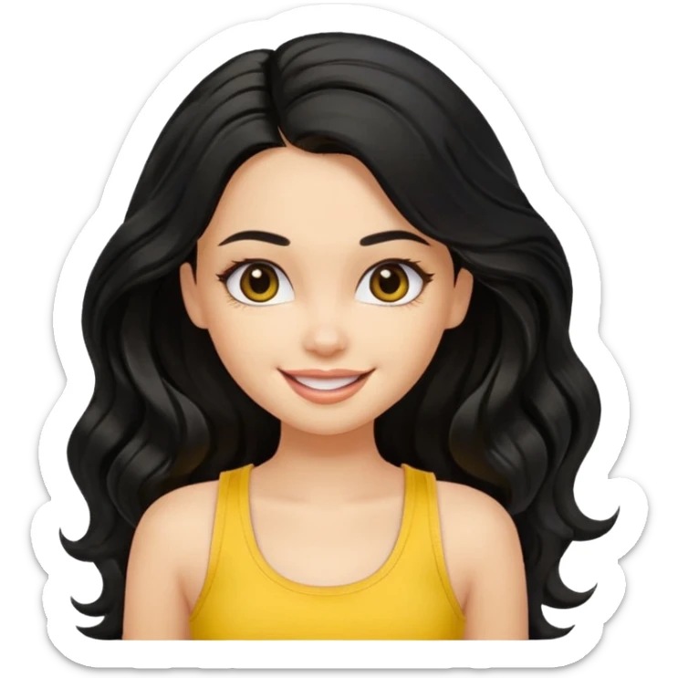 a pretty bratz girl with long wavy black hair in a yellow tank top sticker