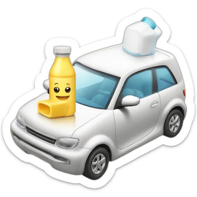 Baby car with feeding bottle with milk inside at the right of the car sticker