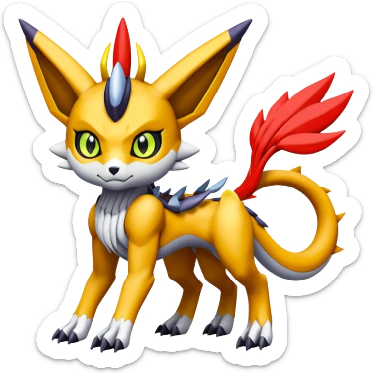 Meloetta-Wargreymon-Renamon-Guilmon-Pokémon-Digimon-Fakémon-fusion-hybrid-creature sticker