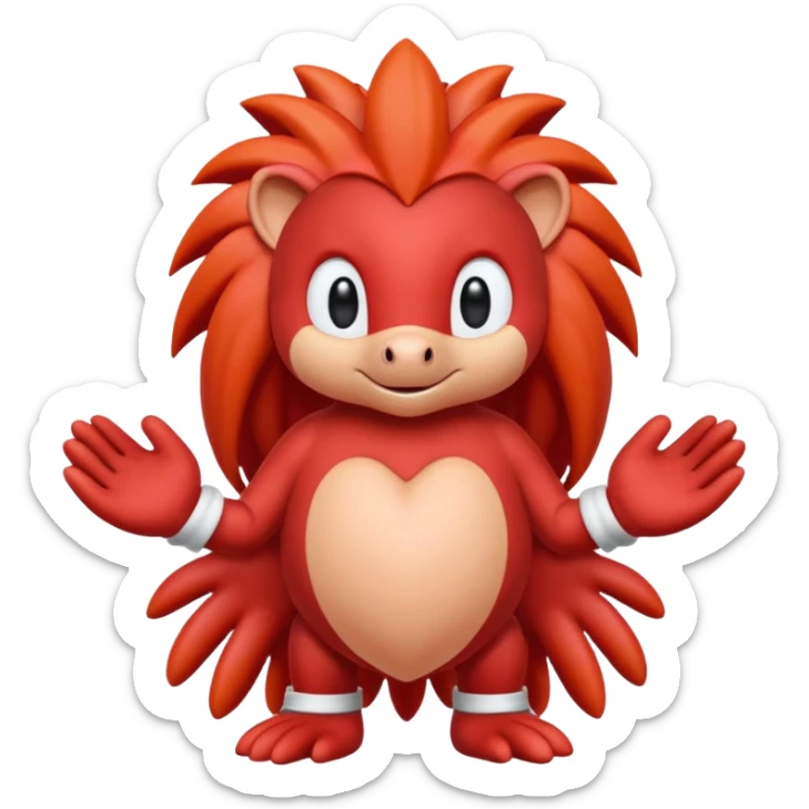 Sonic the hedgehogs friend knuckles a red animal with peach arms and white gloves sticker