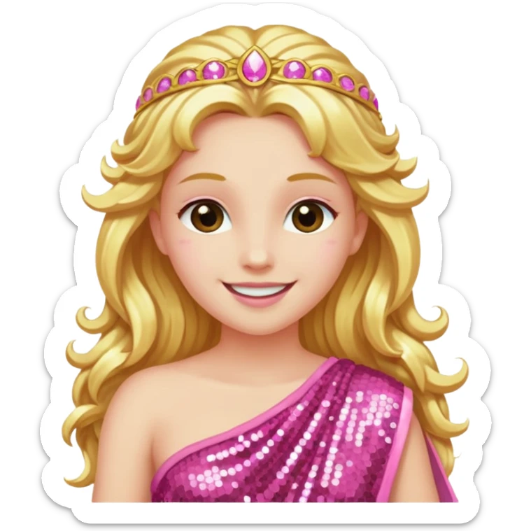 Venus Love Goddess with long golden hair, pink sequin toga sticker