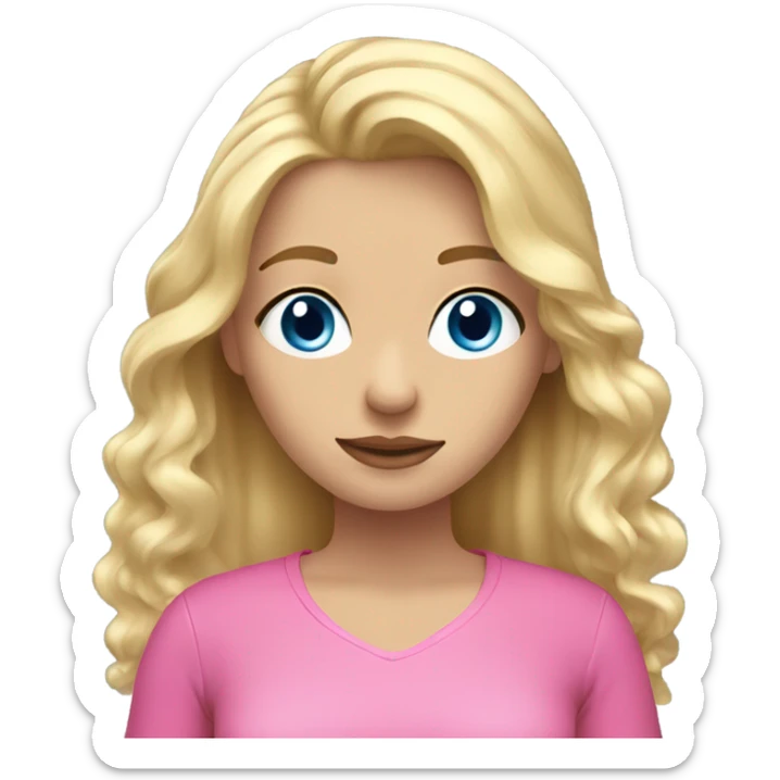 blue eyed woman. blonde hair. pink shirt. brushing hair. hair falling out sticker