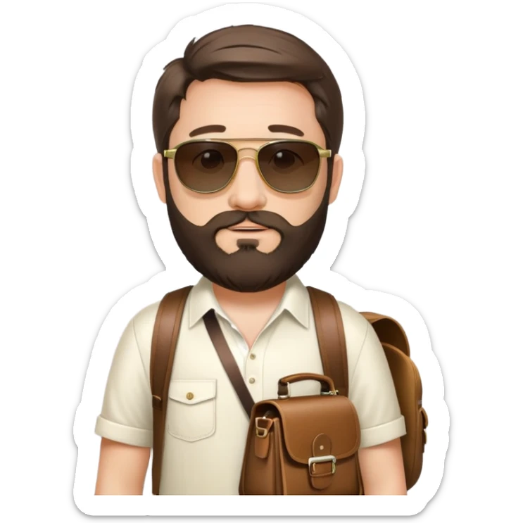 Alan from The Hangover movie with beard, sunglasses, and satchel bag sticker