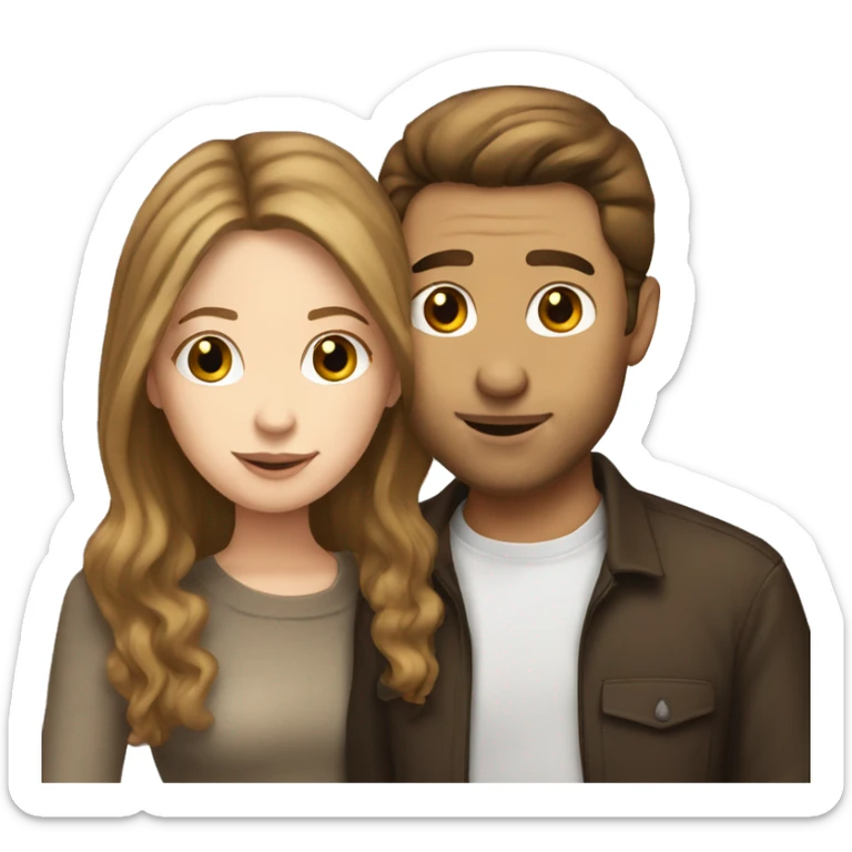 White girl with brown hair kissing white man with brown hair sticker