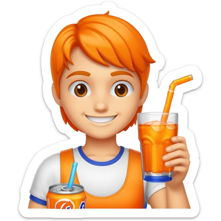 Un personnage du jeu l'atelier du jeu vidéo qui boit du Fanta sticker