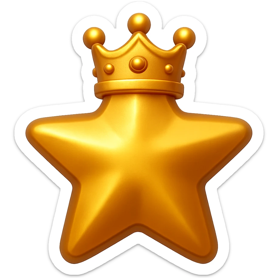 Make the gold star with crown look like a star badge in the style of Microsoft 3D emojis with a transparent background. Keep the 3D emoji style look and feel. sticker