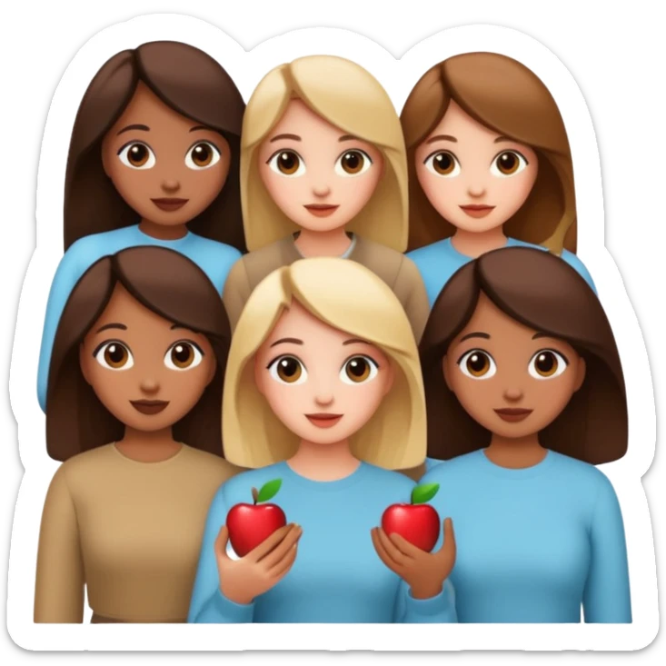 a group of girls, cute, modern, Pinterest aesthetic, posing together, all look like they love Pinterest, apple emoji style sticker
