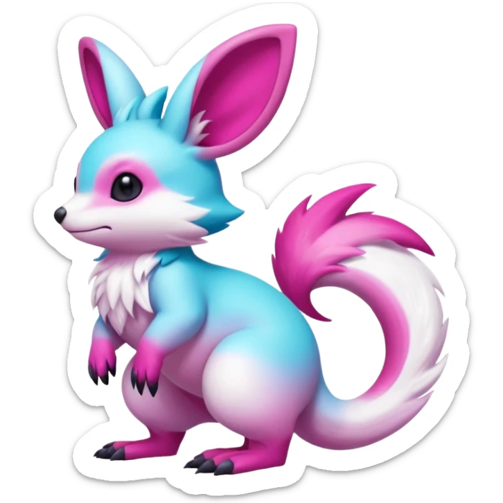 cyan-Magenta-gradients Minccino-Emolga-Vernid-Sergal-fusion-hybrid-animal-creature, full body sticker