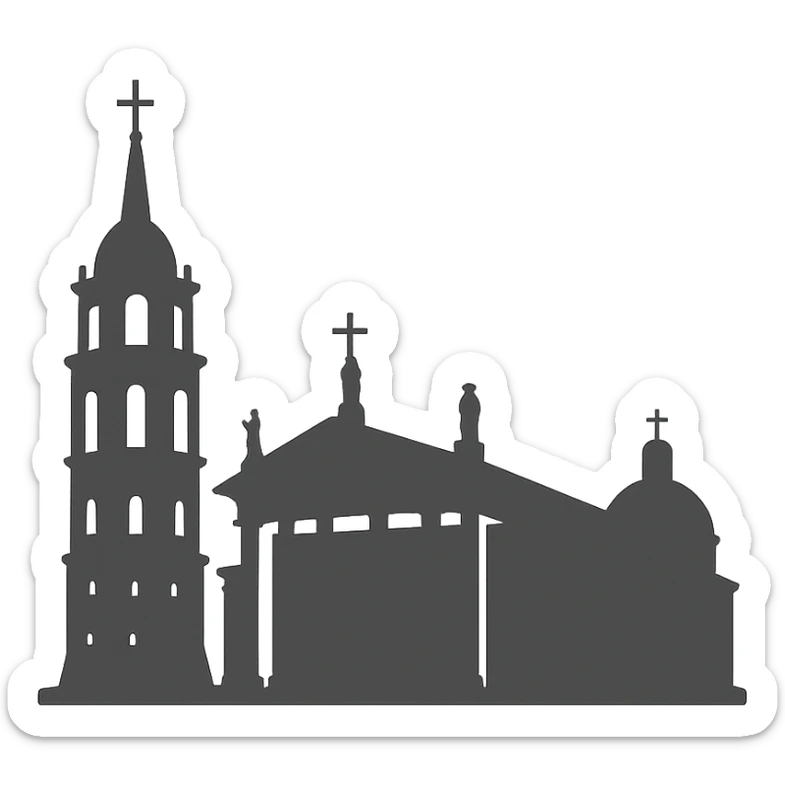 Vilniaus katedra, Lietuva, Discord role icon, clear silhouette, modern, recognizable, no text, neutral colors, suitable for Discord role icon sticker