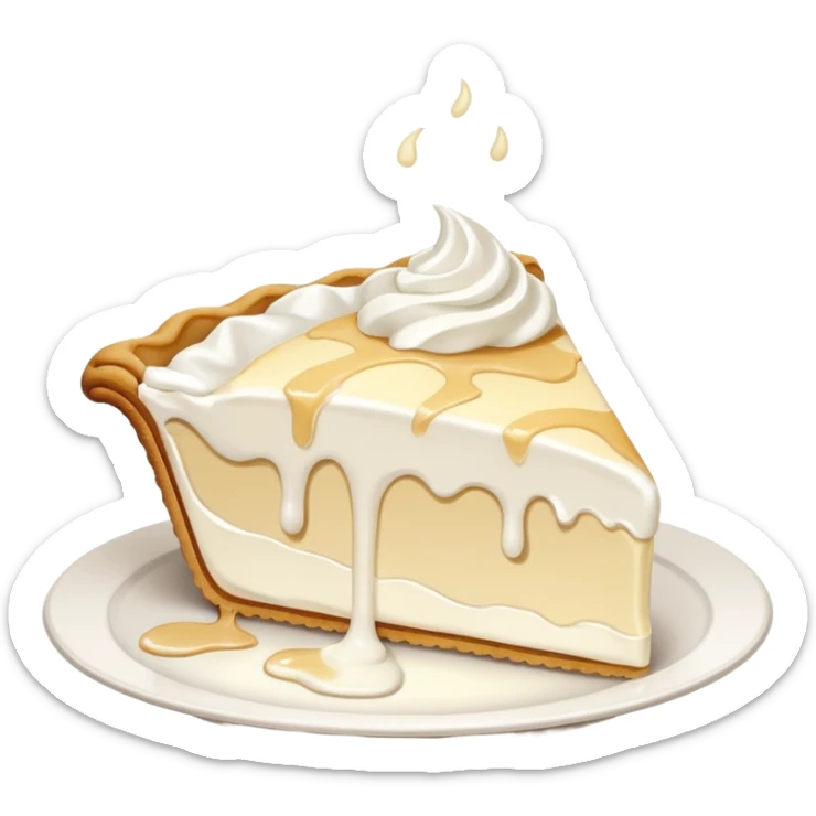 Slice of pale cream pie with melted whipped cream dripping off of it sticker