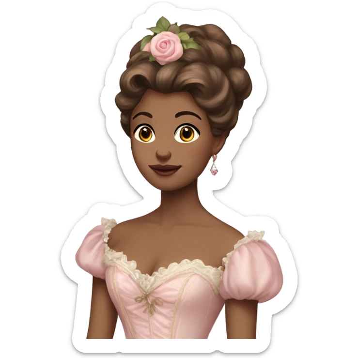 vintage rococo mixed woman with brown hair in a light pink gown  sticker