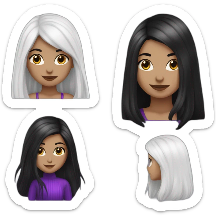 White girl with long straight black hair and purple higlight hair Raven Queen sticker