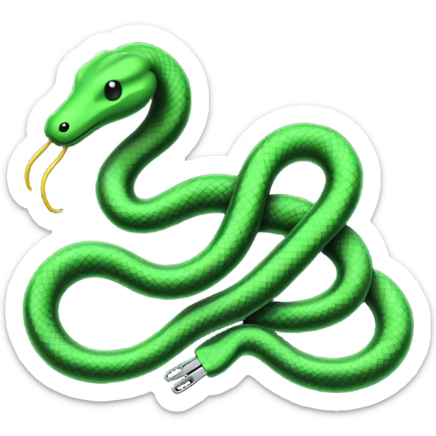 Minimalist emoji-style sticker of a bent paperclip shaped like a snake, wrapping onto itself. Thin black silhouette, no texture. sticker